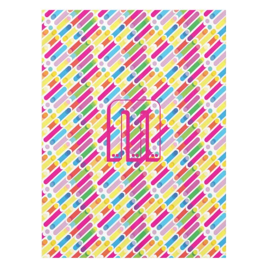 Monogram Rainbow Diagonal Lines Pattern Pop Art Tischdecke (Vorderseite)