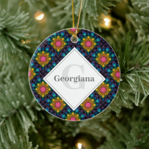 Monogram Rainbow Floral Fountain Art Deco Scallops Keramik Ornament