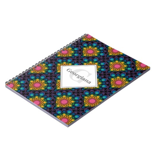 Monogram Rainbow Floral Fountain Art Deco Scallops Notizblock (Linke Seite)