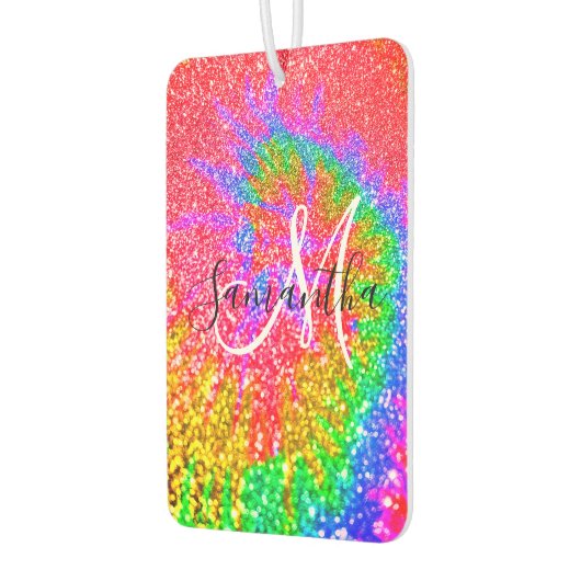 Monogram Rainbow Gefärbte Krawatte Imitats Glitzer Autolufterfrischer (Links)