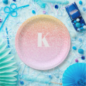 Monogram Rainbow Glitzer Glam Baby Shower Ombre Pappteller (Party)
