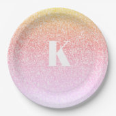 Monogram Rainbow Glitzer Glam Baby Shower Ombre Pappteller (Vorderseite)