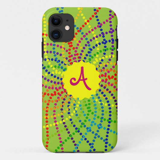 Monogram Rainbow Polka Dots Blume iPhone Case (Rückseite)