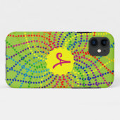 Monogram Rainbow Polka Dots Blume iPhone Case (Rückseite (Horizontal))