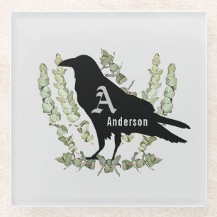 Monogram Raven Spirit Animal Totem Glasuntersetzer