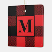 Monogram Red and Black Buffalo Karierte Weihnachte Keramikornament (Links)