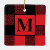 Monogram Red and Black Buffalo Karierte Weihnachte Keramikornament (Rückseite)