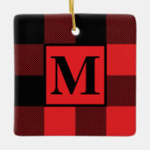 Monogram Red and Black Buffalo Karierte Weihnachte Keramikornament (Vorderseite)
