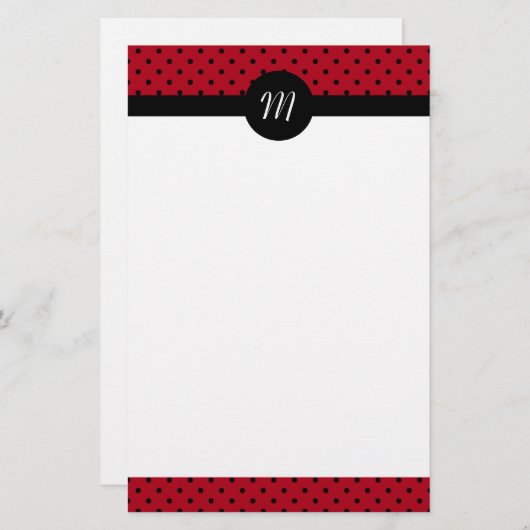 Monogram Red and Black Polka Dots Briefpapier (Vorne/Hinten)