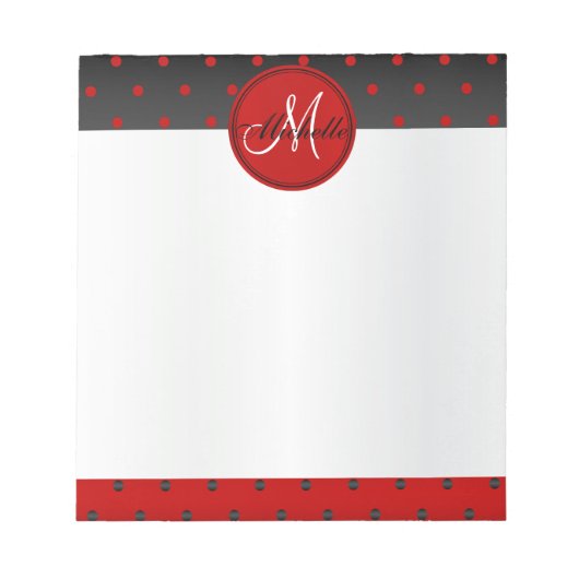 Monogram Red and Black Polka Dots Notizblock (Vorderseite)