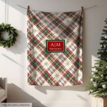 Monogram red and green watercolor festive blanket