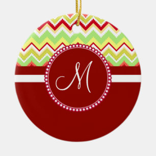 Monogram Red Aztec Andes Tribal Zickzack Zig Zags Keramik Ornament