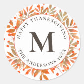 Monogram, Red Berries & Herbstlaubs Runder Aufkleber (Vorderseite)