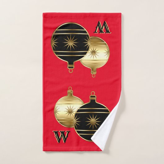 Monogram Red Black and Gold Weihnachtshandtuch Handtuch (Handtuch)