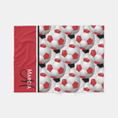 Monogram Red Black and White Soccer Ball Pattern Fleecedecke (Vorderseite (Horizontal))