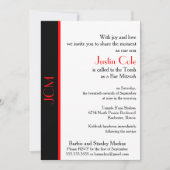 Monogram Red Black Bar Mitzvah auf White Einladung (Vorderseite)