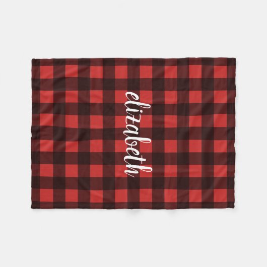 Monogram Red Black Buffalo Karierter Individuelle Fleecedecke (Vorderseite (Horizontal))