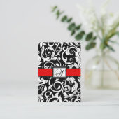 Monogram Red Black Damask Wedding Empfang Cards Begleitkarte (Stehend Vorderseite)