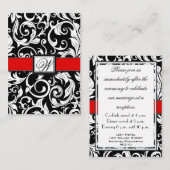 Monogram Red Black Damask Wedding Empfang Cards Begleitkarte (Vorne/Hinten)