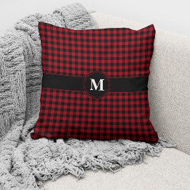 Monogram Red & Black Gingham Kariert Karos Muster Kissen