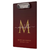 Monogram Red Black Gold Calligraphy Personalized Klemmbrett (Links)