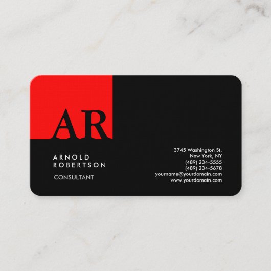 Monogram Red Black Modern Liner Visitenkarte (Vorderseite)