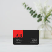 Monogram Red Black Modern Liner Visitenkarte (Stehend Vorderseite)