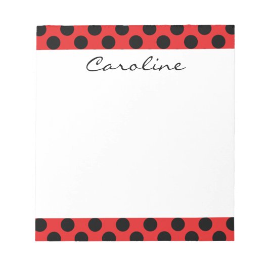 Monogram Red Black Niedlich Chic Polka Dot Pattern Notizblock (Vorderseite)