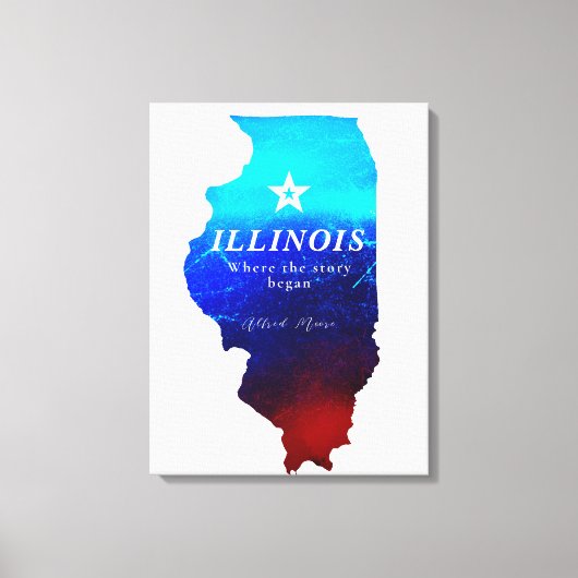 Monogram Red Blue Glitzer Map Staat of Illinois Leinwanddruck (Vorderseite)