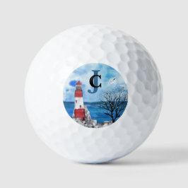 Monogram Red & Blue Lighthouse Aquarellfarben Golfball
