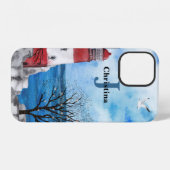 Monogram Red & Blue Lighthouse Wasserfarbe Kunst iPhone Hülle (Rückseite (Horizontal))