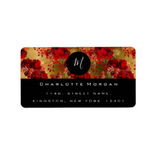 Monogram Red Blume Rosen Butterfly Gold UAWG Lux Adressaufkleber