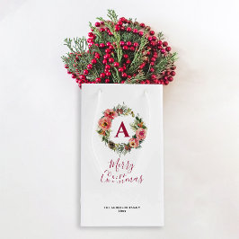 Monogram Red Botanical Pink Wreath Christmas Kleine Geschenktüte
