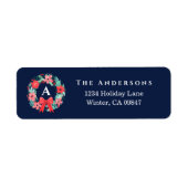 Monogram Red Bow Wreath Blue Holiday Address Label (Vorne)