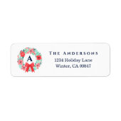Monogram Red Bow Wreath Holiday Address Label (Vorne)