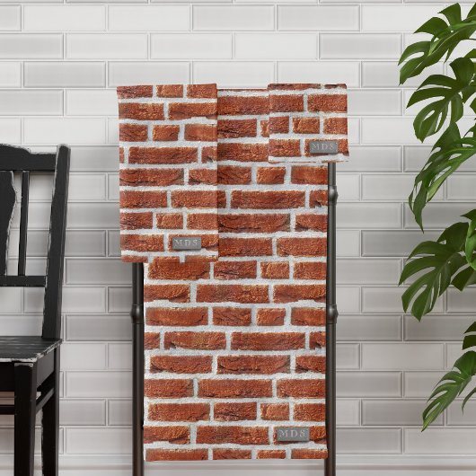 Monogram Red Brick Wall Muster Moderne Industriell Badhandtuch Set