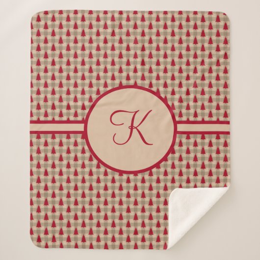 Monogram Red Brown Buffalo Kariert Rustikales Land Sherpadecke (Vorderseite)