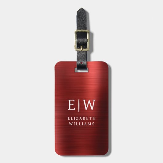 Monogram Red Brushed Metallic Elegant Gepäckanhänger (Vorderseite vertikal)