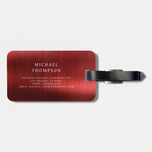 Monogram Red Brushed Metallic Elegant Gepäckanhänger (Rückseite horizontal)