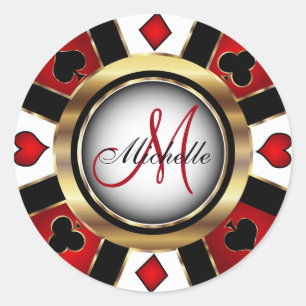 Monogram Red Casino Poker Chip Design Runder Aufkleber