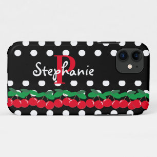 Monogram Red Cherries White Polka Dots Retro Case-Mate iPhone Hülle