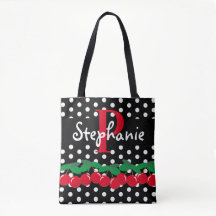 Monogram Red Cherries White Polka Dots Retro