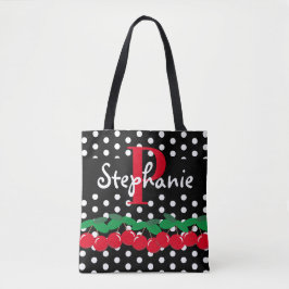 Monogram Red Cherries White Polka Dots Retro Tasche