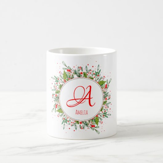 Monogram Red Christmas eleganter Brief Coffee Tass Kaffeetasse (Mittel)