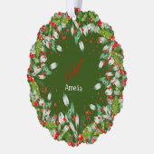 Monogram Red Christmas Green Classic Round Ornament Karte (Links)