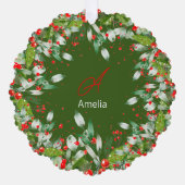 Monogram Red Christmas Green Classic Round Ornament Karte (Vorderseite)