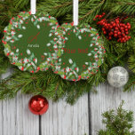 Monogram Red Christmas Green Classic Round Ornament Karte<br><div class="desc">Monogram Red Christmas Greenery Classic Round Ornament Card</div>