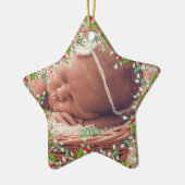 Monogram Red Christmas Green Foto Classic Keramik Ornament (Links)