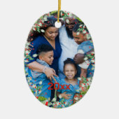 Monogram Red Christmas Green Foto Classic Round Keramik Ornament (Vorne)