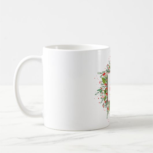 Monogram Red Christmas Greenery Kaffeetasse (Links)